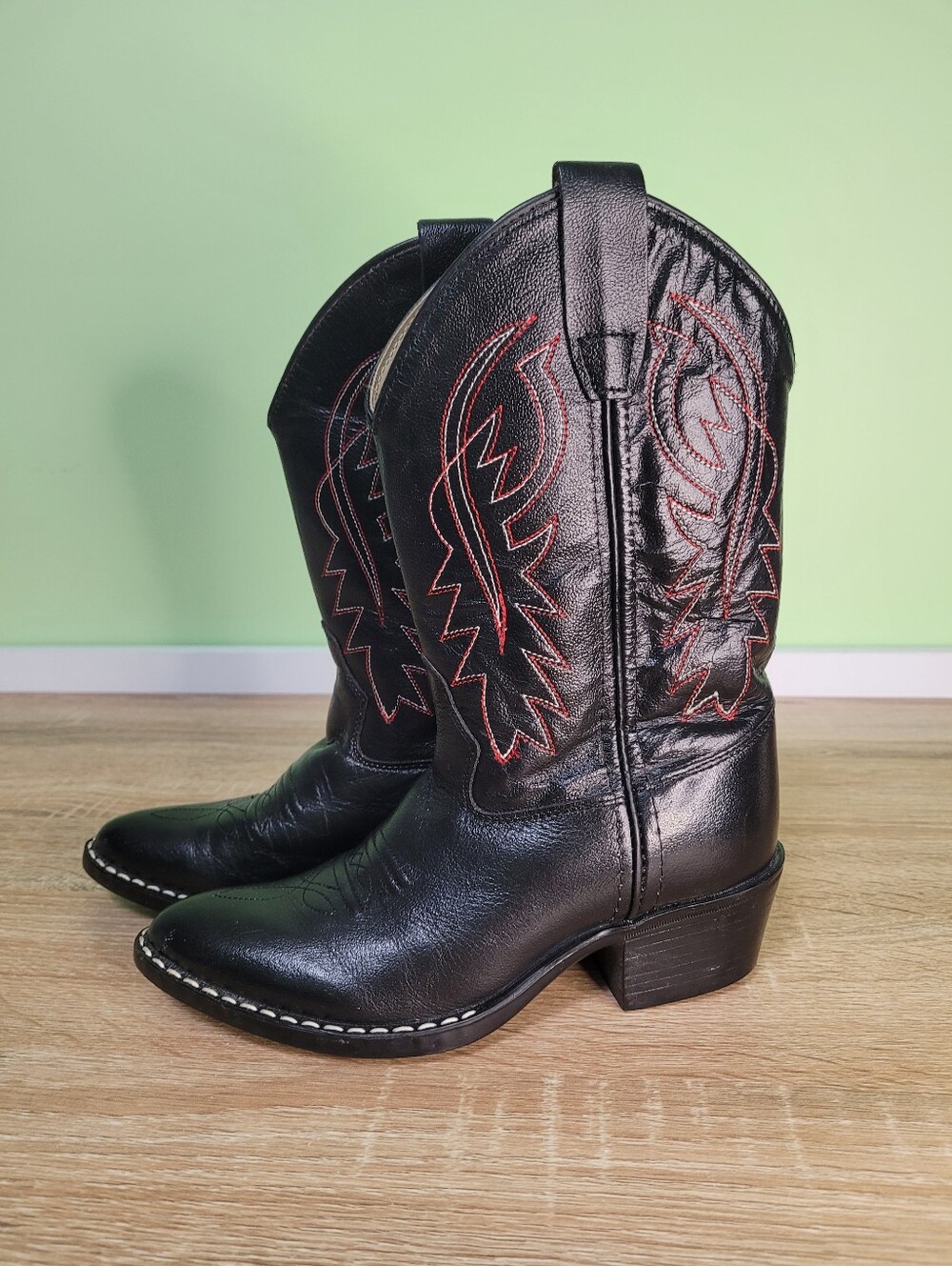 Kids Old West Cowboy Boots 1 Black Western Leather